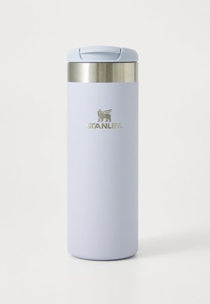 Light purple Stanley insulated travel mug with silver lid and logo on a white background, standing upright.