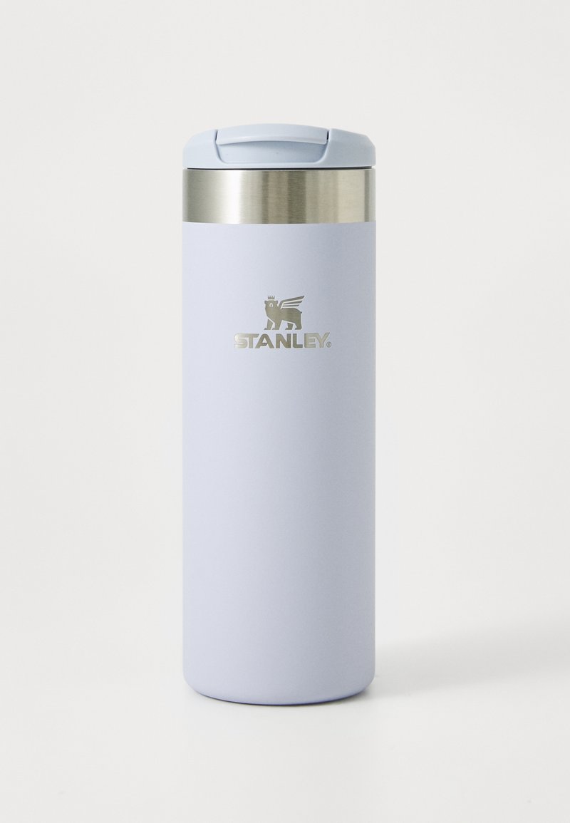 Light purple Stanley insulated travel mug with silver lid and logo on a white background, standing upright.