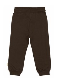 Bruine katoenen leggings met een elastische tailleband, een aansluitende pasvorm en geribde boorden bij de enkels. Geen zichtbare patronen of accenten.