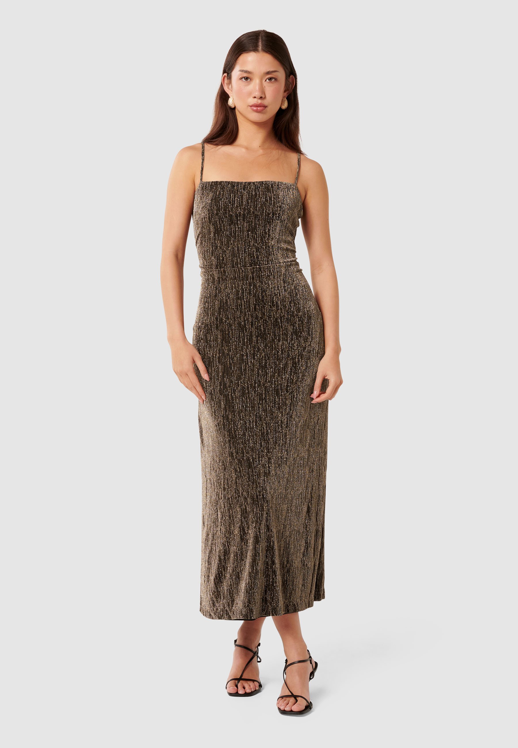 knee length dresses for ladies Kristy Metallic Maxi Dress Dark Bronze