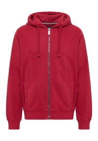 Rote Zip-Hoodie aus weichem Stoff mit einem Frontreißverschluss, K�ängurutaschen und Kordeln an der Kapuze. Gerippte Bündchen und Saum.