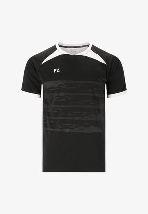 Mustat urheilupaidat valkoisilla yksityiskohdilla, joissa on hienovarainen abstrakti kuvio. Valmistettu kevyestä materiaalista, jossa on lyhyet hihat ja pyöreä kaula-aukko.