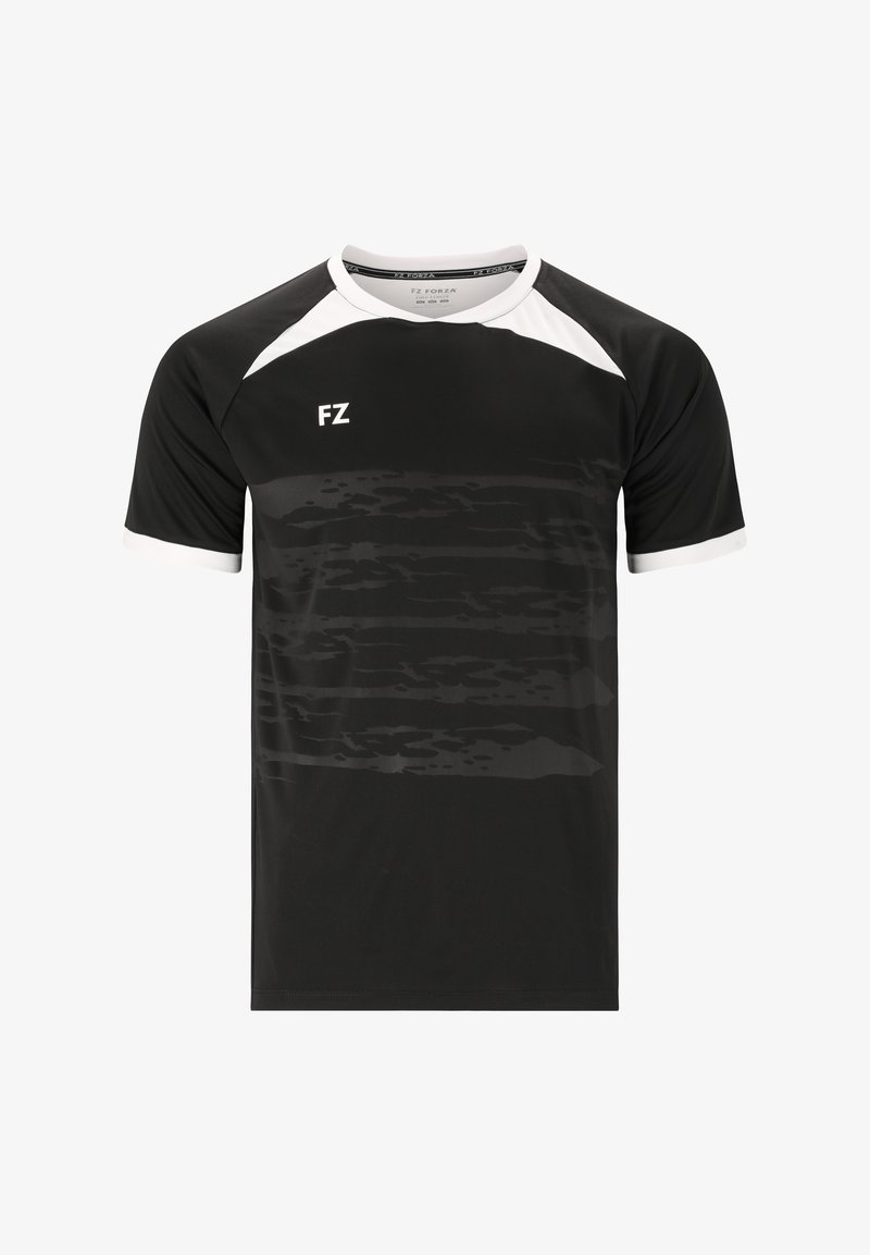 Mustat urheilupaidat valkoisilla yksityiskohdilla, joissa on hienovarainen abstrakti kuvio. Valmistettu kevyestä materiaalista, jossa on lyhyet hihat ja pyöreä kaula-aukko.