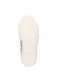 Leopard print sneaker with a white rubber outsole featuring a textured pattern and circular details. The shape is rounded and low-profile.