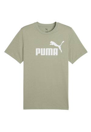 Hele roheline puuvillane T-särk lühikeste varrukatega, mille esiküljel on suur valge "PUMA" logo ja loomasiil.