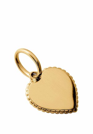 Colgante de oro en forma de corazón con bordes ondulados y superficie lisa, unido a un aro redondo de oro para collar o pulsera.