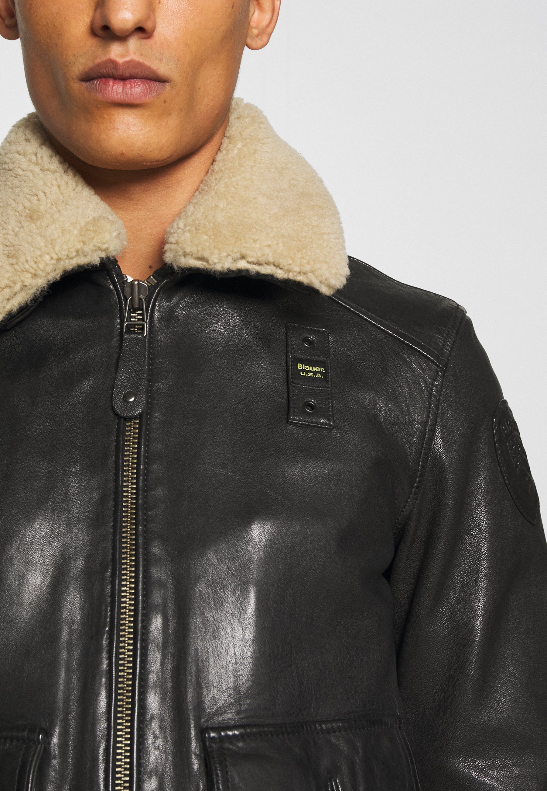 Blauer BIKER COLLAR - Chaqueta de cuero - black/negro - Zalando.es