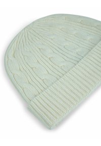 Berretto lavorato a maglia color crema con motivo a trecce sulla parte superiore e texture a costine nel risvolto, realizzato in morbida lana.