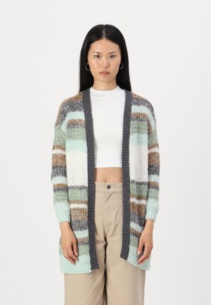ONLY ONLALYSSA LIFE CARDIGAN - Gilet - magnet stripes/aqua gray/cloud dancer/hedge green