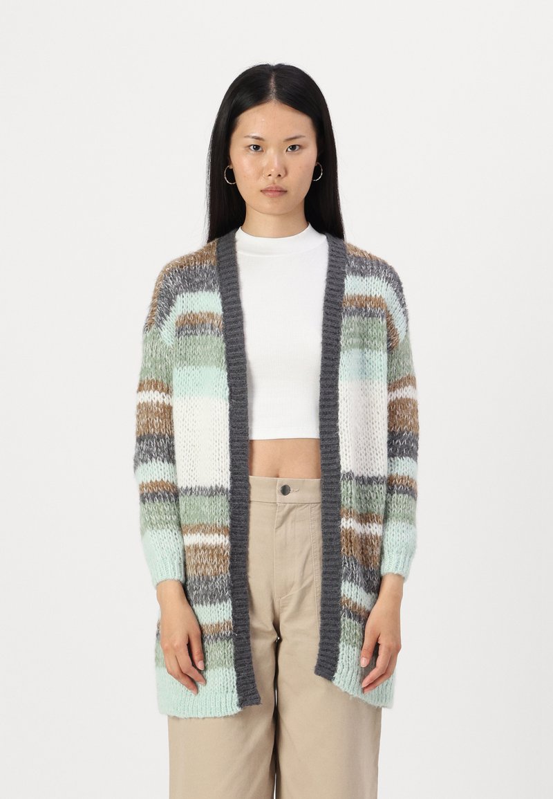 ONLY ONLALYSSA LIFE CARDIGAN - Vesta na kopčanje - magnet stripes/aqua gray/cloud dancer/hedge green
