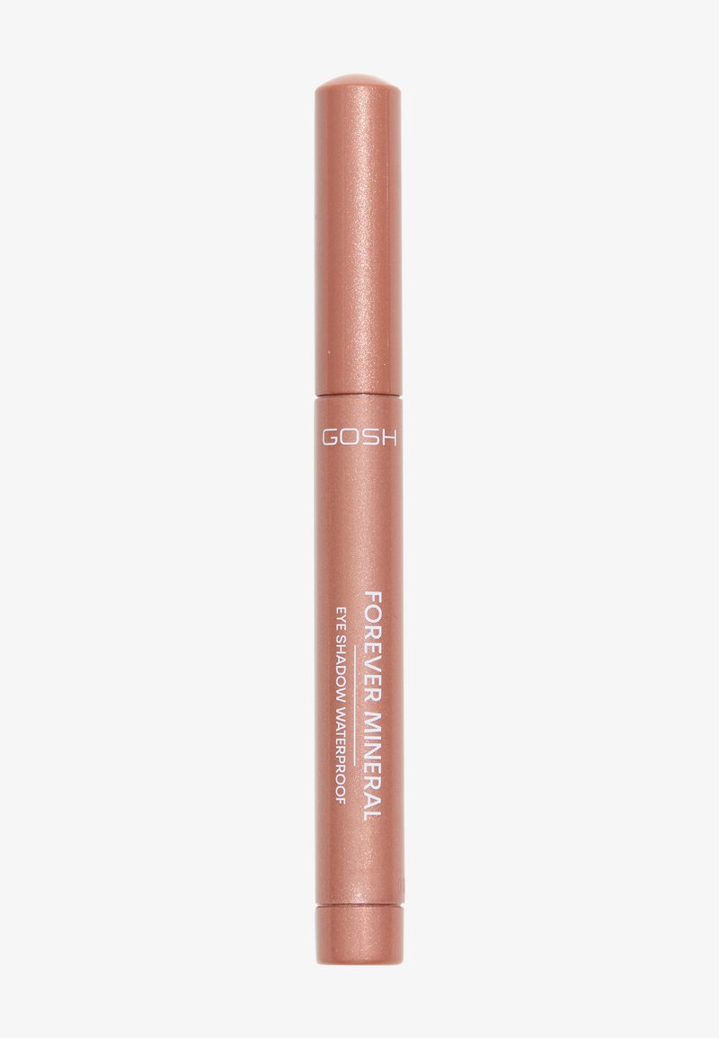 GOSH Forever Mineral Lidschatten in einer zylindrischen, metallischen roségoldenen Hülle mit weißem Text. Glatte Textur, wasserfeste Formel.