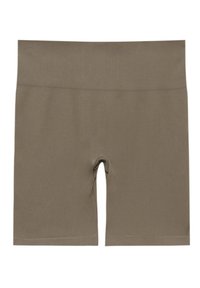 Ribbade bruna shorts med midjehöjd, med en slät yta och en utskärning vid fållen för ökad andningsförmåga.