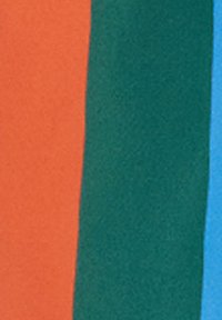 Tessuto con quattro strisce verticali di arancione, verde, verde scuro e blu. La superficie appare liscia con una leggera trama.