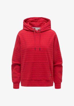 Rode hoodie met structuur, voorzien van een voorzak, capuchon met trekkoord en lange mouwen met geribde boorden.