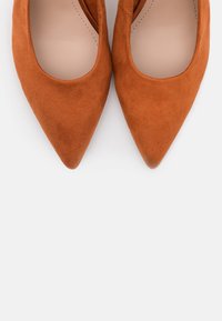 Bailarinas marrones de ante con puntera afilada, con un forro interior suave y un diseño clásico, que presentan un escote ligeramente curvado.