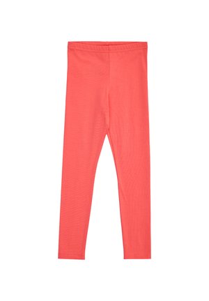 Leggings extensibles couleur corail, longueur totale, avec taille élastique, présentés à plat sans motifs ni détails supplémentaires.