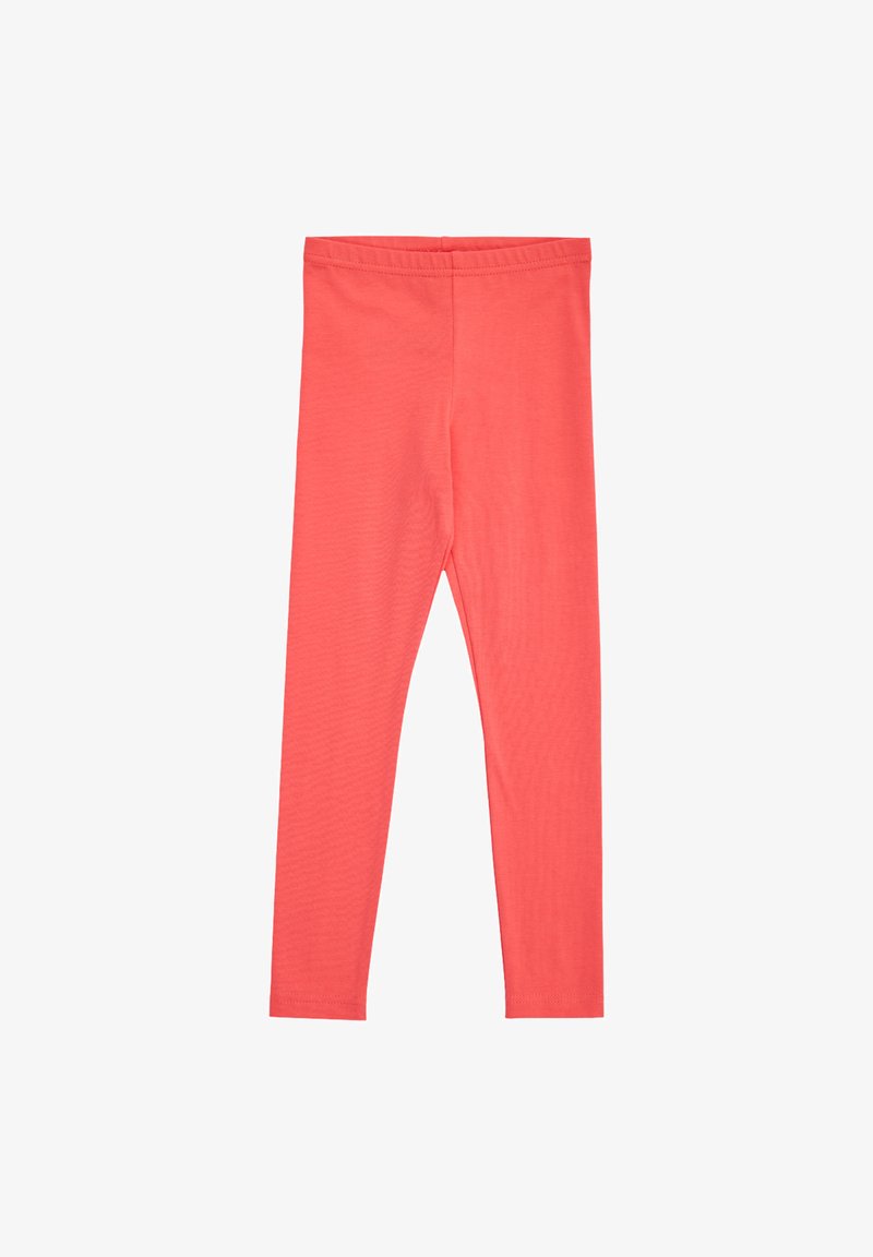 Leggings extensibles couleur corail, longueur totale, avec taille élastique, présentés à plat sans motifs ni détails supplémentaires.