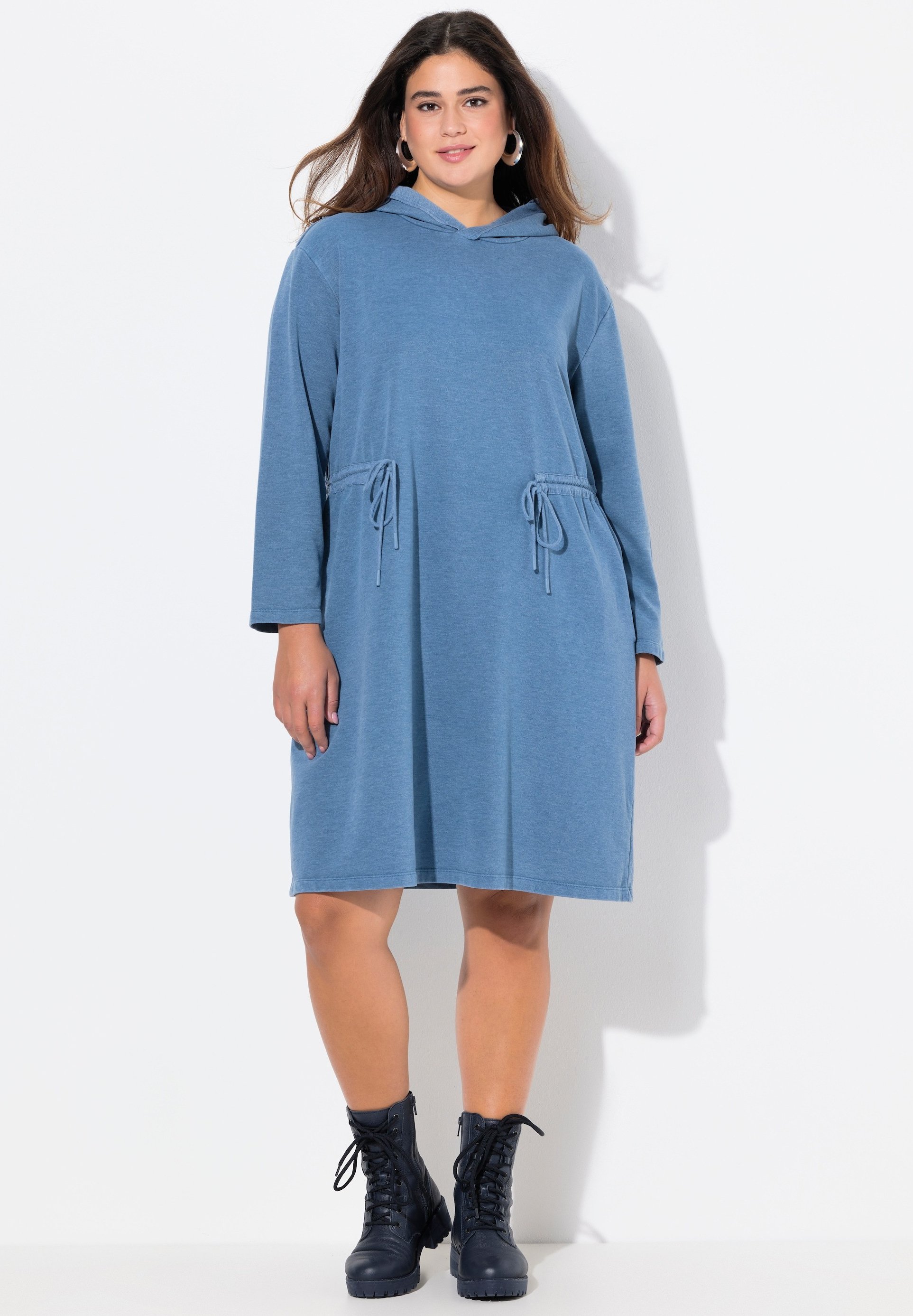 white christmas dresses Sure Design Womens Solid Long Sleeve Hoodie Dress Denim Blue – Sure Design  Wholesale