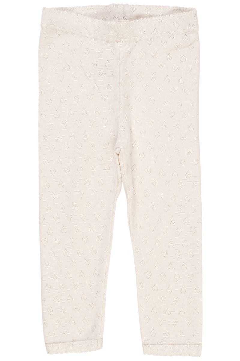 Kremfargede leggings laget av teksturert stoff med et subtilt diamantmønster, med elastisk midje og bølget kant.