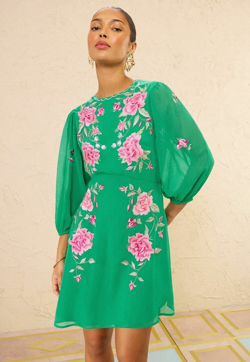 sachin and babi light blue dress Carolina Herrera Rose-Embroidered Shift Minidress