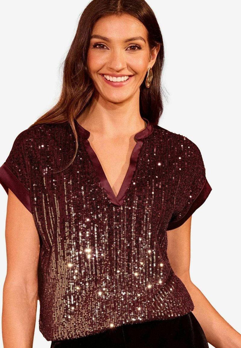 Love & Roses OMBRE SEQUIN BACK V NECK- REGULAR FIT - Printtipaita - red