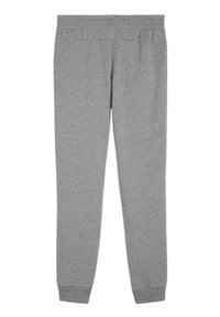 Graue Jogginghose aus weichem Baumwollmix, mit elastischem Bund, Bündchen an den Knöcheln und ohne sichtbare Taschen oder Muster.