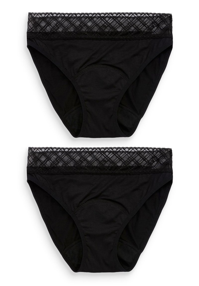 Czarne bawełniane majtki z szerokim pasem wykończonym koronką o wzorze diamentów. Miękka tekstura i klasyczny fason fig.