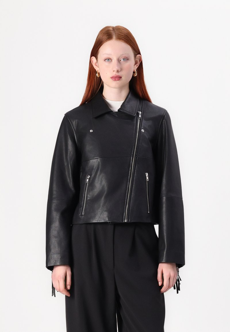 YAS YASVALETTA FRINGE JACKET - Usnjena jakna - black