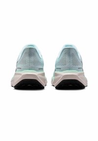 Light blue athletic shoes with mesh upper, padded collar, and contrasting white midsole. Textured black rubber outsole for traction.