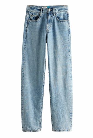 Jeans dritti in denim azzurro chiaro. Presentano cinque tasche, una chiusura con bottone e un distintivo lavaggio sbiadito per un aspetto vintage.