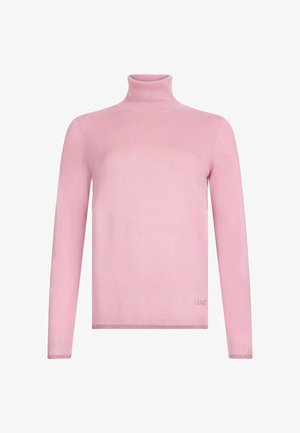 Svetloružový rolák s dlhými rukávmi, rebrovanou textúrou a jemným leskom na lemovaní. Na boku sa nachádza logotyp značky.