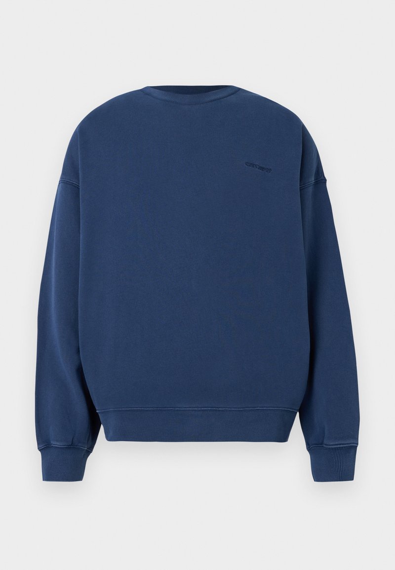 Navyblaues Sweatshirt aus weichem Stoff, mit langen Ärmeln, Rundhalsausschnitt sowie gerippten Bündchen und Saum. Dezentes Logo auf der Rückseite.