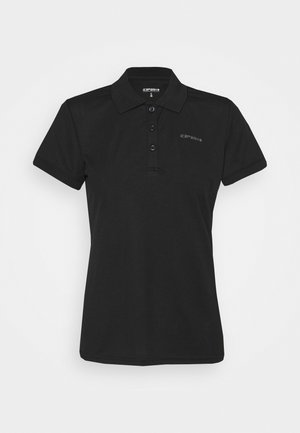 Polo noir en coton, avec un col, une patte de boutonnage à trois boutons, des manches courtes et un logo discret sur la poitrine gauche.