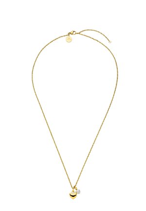 Delicate gouden kettinkje met een kleine hartvormige hanger en een enkele ronde, heldere edelsteenbedel.