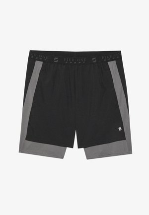Pier One Sport 2 IN 1 SHORTS WITH DOUBLE CONTRAST LAYER - Sport rövidnadrágok - black/dark grey