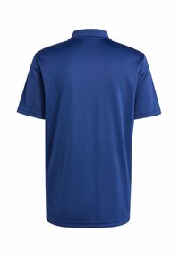 Navyblauwe poloshirt met een gestructureerde kraag, korte mouwen en een gladde, textuurstof. Minimalistisch ontwerp zonder zichtbare logo's of patronen.