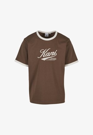 Karl Kani, CURSIVE VARSITY REGULAR RINGER T-SHIRT - Triko s potiskem - brown/offwhite