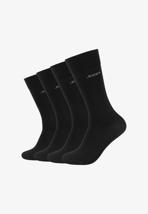 Quattro paia di calzini neri con bordo a coste e un logo discreto. Realizzati in un materiale liscio e elastico, presentano un design classico e slanciato.
