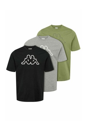 3-PACK - T-shirts med print - black grey beige fog