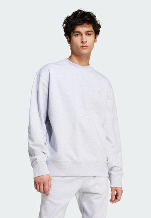 Sweatshirt grigio realizzato in morbido tessuto, con collo rotondo, maniche lunghe, polsini elasticizzati e un discreto dettaglio del logo sul petto.