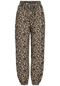 Leoprint-Hosen mit elastischem Bund und Kordelzug, featuring einen lockeren Schnitt und schmal zulaufenden Bündchen, hergestellt aus leichtem Stoff.