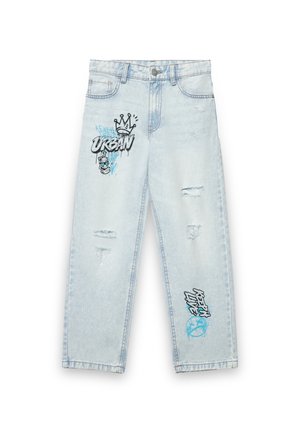 CON STAMPA GRAFFITI E STRAPPI - Jeans a sigaretta - blu denim chiaro