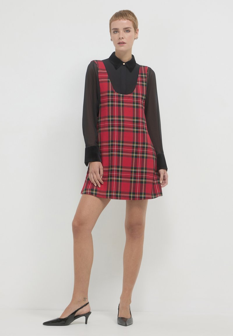 Dentelle Robe Carreaux Rouge Et Noir Robe De Noël à Manches