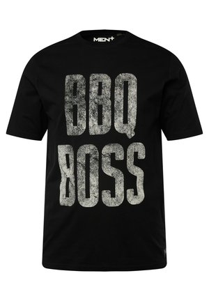 T-shirt in cotone nero con lettering bianco "BBQ BOSS" in grassetto e testurizzato sul davanti. Collo tondo e maniche corte.