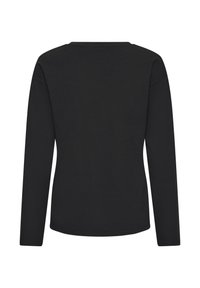 Langärmliges schwarzes Shirt mit Rundhalsausschnitt, aus weichem Baumwollstoff gefertigt. Hat einen lässigen Schnitt und keine sichtbaren Beschläge oder Muster.