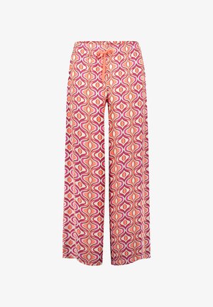 Mønstrede vide bukser med elastisk talje, prydet med bølgede designs i pink, orange og hvid. Fremstillet af letvægtsstof.