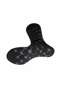 Calza nera con motivo floreale grigio e logo "JOOP!" sulla suola, mostrata inclinata su sfondo bianco.