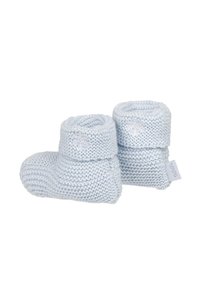 Scarpine lavorate a maglia di colore azzurro chiaro con una coulisse a costine e cuciture testurizzate. Presentano un'etichetta in tessuto sul lato e un design della punta arrotondata.