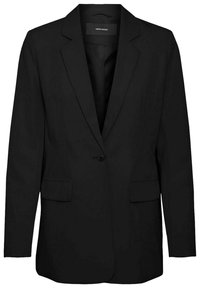Blazer nero con revers a punta, chiusura con un bottone, due tasche frontali e vestibilità strutturata. Realizzato in un tessuto morbido.