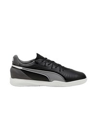Czarno-szare buty sportowe z cholewką ze skóry, teksturowanymi akcentami, białym logo PUMA oraz gumową podeszwą z wzorem zapewniającym przyczepność.